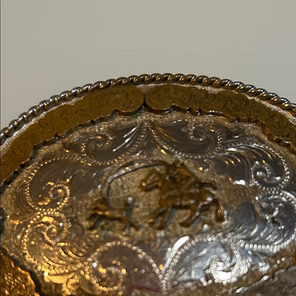 Large ! Vintage Western Rodeo cowboy Oval Metal Belt Buckle - Picture 2 of 5